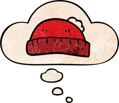 Düşünce baloncuklu çizgi film yünlü şapkası insan tarafından çizilmiş grunge desen tarzı.