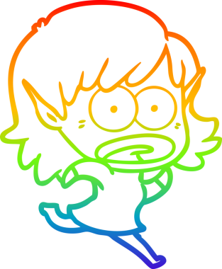 Karikatür çizen gökkuşağı gradyanı bir insan tarafından çizilen elf kızı şok etti.