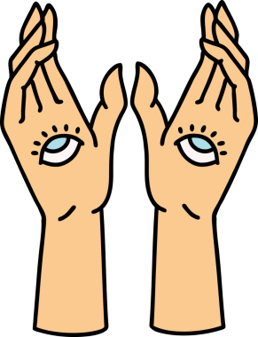 Bir insan tarafından çizilmiş geleneksel mistik el dövmesi.