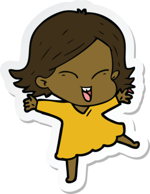 Bir insan tarafından çizilmiş mutlu bir çizgi film kızının çıkartması.