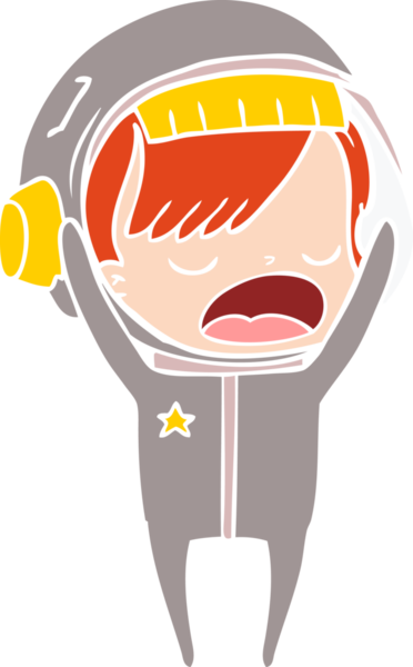 Düz renkli çizgi film astronot kadın bir insan tarafından çizilmiş.