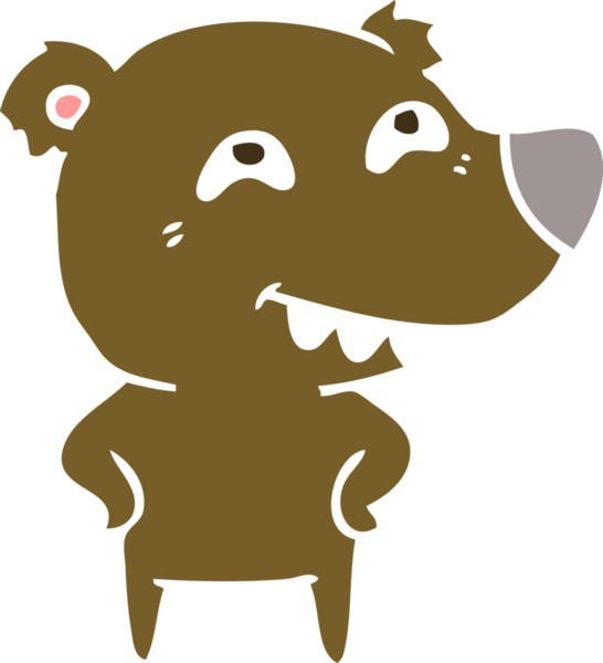 Düz renkli çizgi film ayısı bir insan tarafından çizilmiş dişleri gösteriyor.