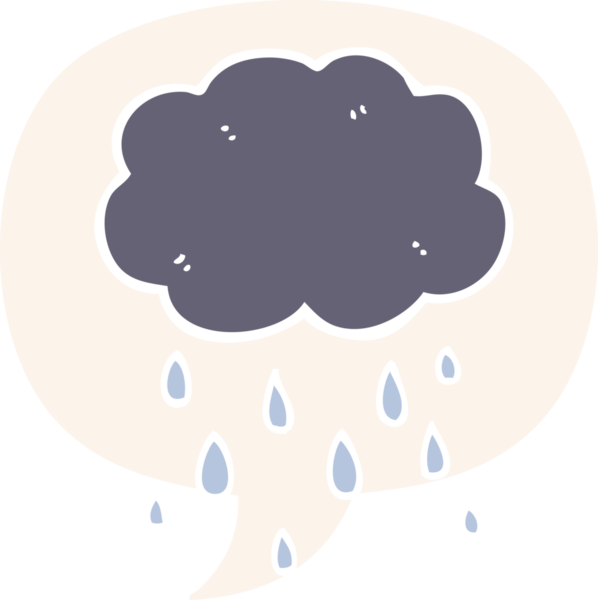 Bir insan tarafından çizilmiş eski tarz bir konuşma baloncuğuyla yağmur yağıyor.