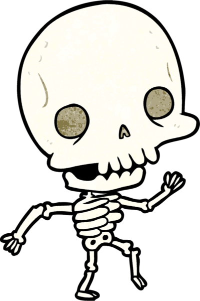 Bir insan tarafından çizilmiş şirin dans eden iskelet.