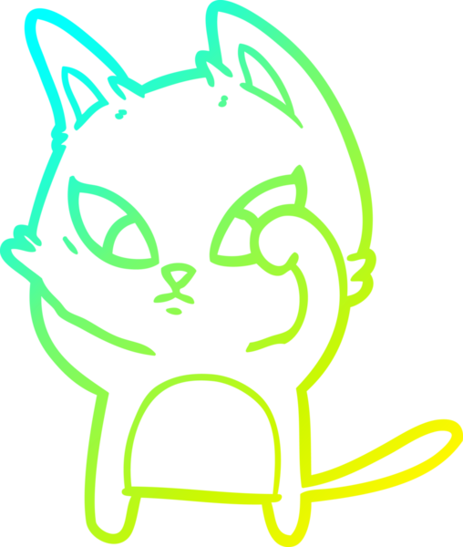Bir insan tarafından çizilmiş kafası karışmış çizgi film kedisinin soğuk gradyan çizgisi.