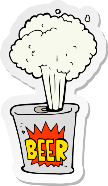 Bir insan tarafından çizilmiş çizgi film bira kutusu çıkartması.