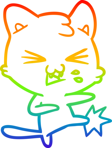 Gökkuşağı gradyan çizgi çizimi Bir insan tarafından çizilmiş bir çizgi kedi tıslama
