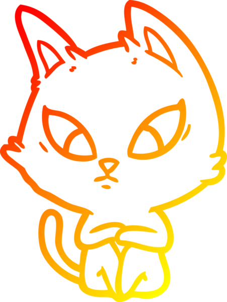 Bir insan tarafından çizilmiş kafası karışmış çizgi film kedisinin sıcak çizgi çizimi