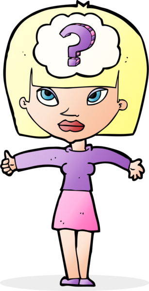 Bir insan tarafından çizilmiş sorusu olan çizgi film kadını.