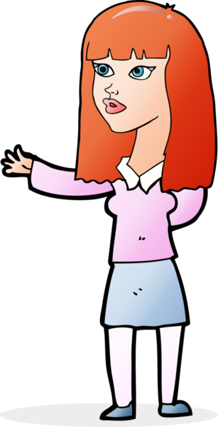 Çizgi filmdeki kadın bir insan tarafından çizilmiş bir şeyi göstermeye çalışıyor.