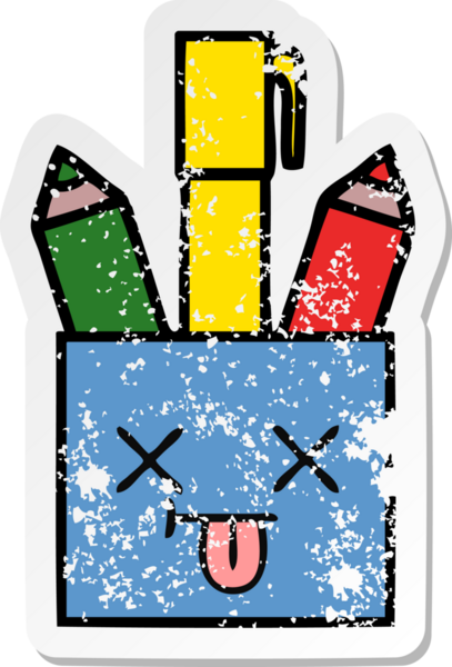 Bir insan tarafından çizilmiş sevimli bir kalem tenceresinin sıkıntılı çıkartması.