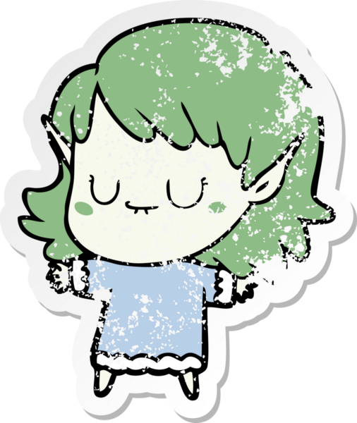 Bir insan tarafından çizilmiş mutlu bir elf kızının sıkıntılı çıkartması.