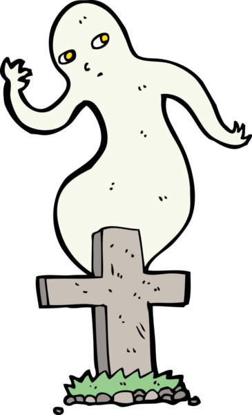 Bir insan tarafından çizilmiş bir mezardan yükselen çizgi film hayaleti.