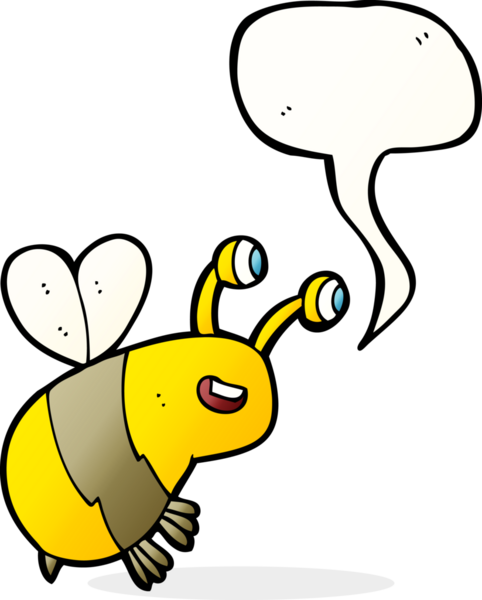 bir insan tarafından çizilmiş konuşma balonlu mutlu bir arı.
