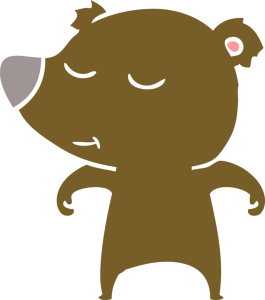 Bir insan tarafından çizilmiş mutlu düz renkli çizgi film ayısı.