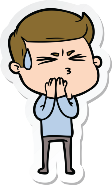 Bir insan tarafından çizilmiş terleyen bir karikatür adamın çıkartması.