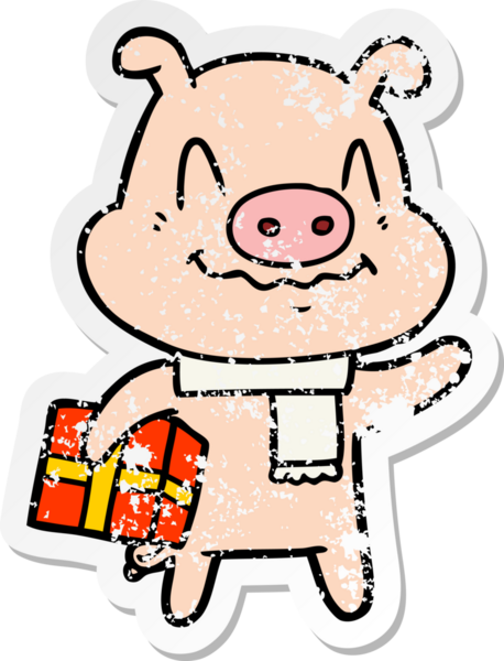 Bir insan tarafından çizilmiş sinirli çizgi film domuzu çıkartması.