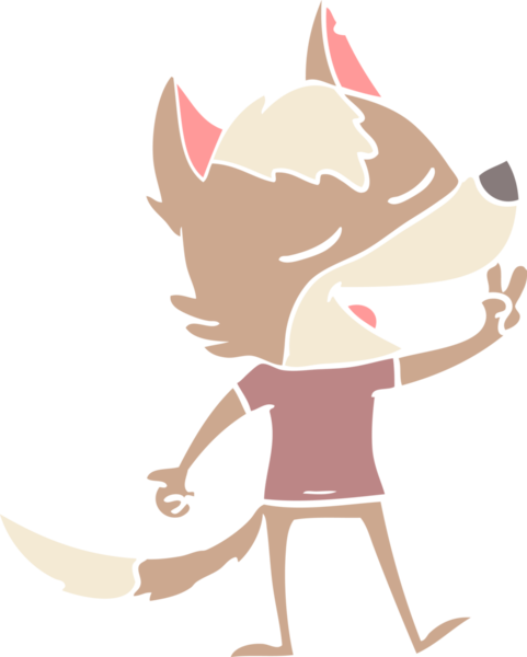 Düz renkli karikatür kurt bir insan tarafından çizilmiş barış işareti.