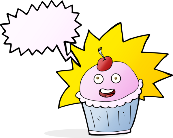 Bir insan tarafından çizilmiş konuşma balonlu kek.