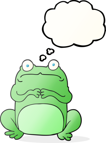 Bir insan tarafından çizilmiş serbest çizim düşünce balonu karikatürü gergin kurbağa