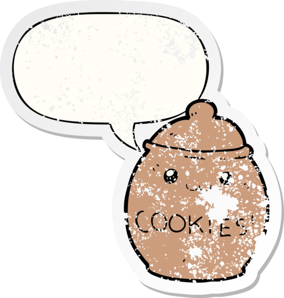 Konuşma balonlu çizgi film kurabiye kavanozu bir insan tarafından çizilmiş sıkıntılı eski bir çıkartma