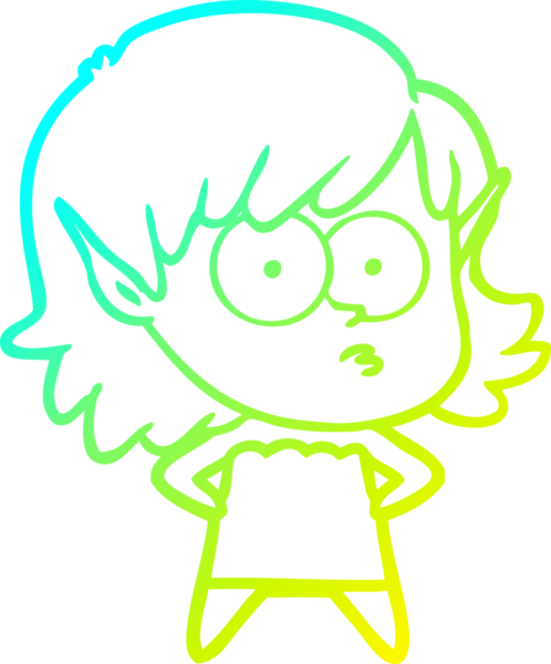 Soğuk gradyan çizgi çizimi bir insan tarafından çizilmiş bir elf kızı