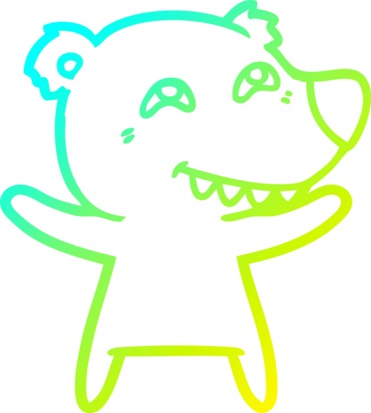 Bir insan tarafından çizilmiş dişleri gösteren çizgi film ayısının soğuk gradyan çizimi