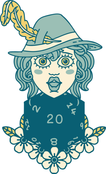 Bir insan tarafından çizilmiş 20 zarlı Retro Dövme Tarzı insan ozanı