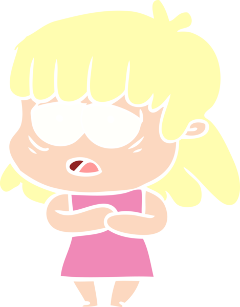 Düz renkli çizgi film. Bir insan tarafından çizilmiş yorgun kadın.