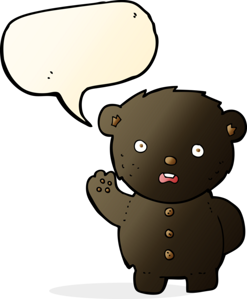 Bir insan tarafından çizilmiş konuşma balonu olan mutsuz siyah oyuncak ayı.