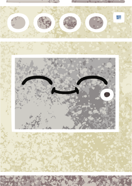 Bir insan tarafından çizilmiş mutfak fırınının retro çizim tarzı karikatürü.