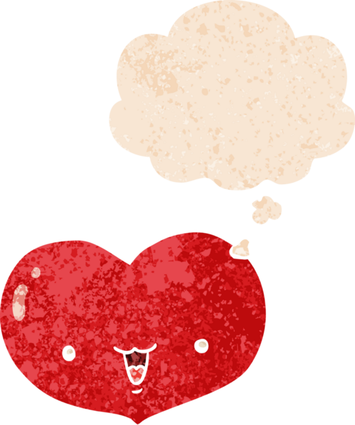 Karikatür aşk karakteri, insan tarafından çizilmiş grunge 'deki düşünce baloncuğu, sıkıntılı retro stil.