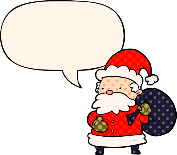 Bir insan tarafından çizilmiş çizgi roman tarzında konuşma balonu olan noel baba çizgi filmi.