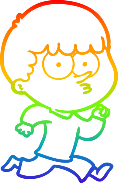 Gökkuşağı gradyanı çizimi bir çizgi film karakteri tarafından çizilmiş meraklı bir çocuk.