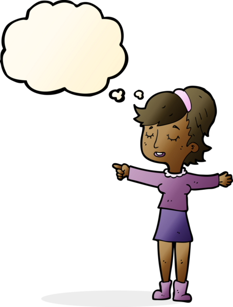 çizgi film mutlu kadın bir insan tarafından çizilen düşünce baloncuğu ile işaret