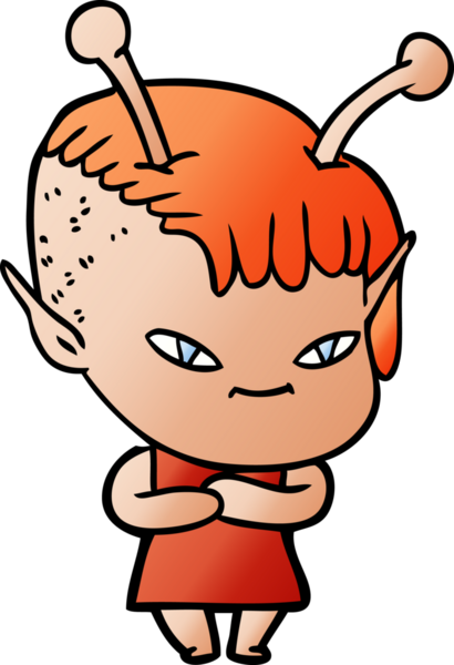 Bir insan tarafından çizilmiş sevimli uzaylı kız çizgi filmi.