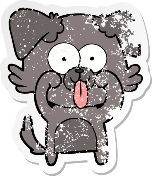 Bir insan tarafından çizilmiş dilli çizgi film köpeğinin sıkıntılı çıkartması.