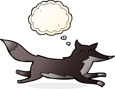 Bir insan tarafından çizilmiş düşünce kabarcığı olan bir çizgi film kurdu.