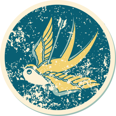 Bir insanın çizdiği okla delinmiş bir kırlangıcın sembolik dövmesi.