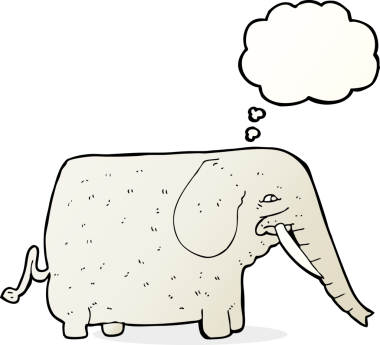 Bir insan tarafından çizilmiş düşünce baloncuklu büyük bir fil.