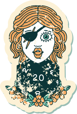 Bir insan tarafından çizilmiş doğal yirmi zarlı bir dolandırıcının grunge etiketi.