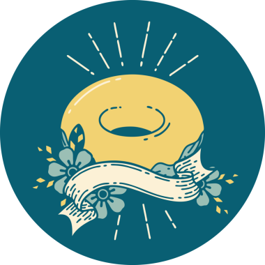 Bir insan tarafından çizilmiş dövme stili buzlu çörek ikonu.