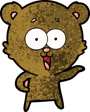 Bir insan tarafından çizilmiş gülen oyuncak ayı çizgi filmi.