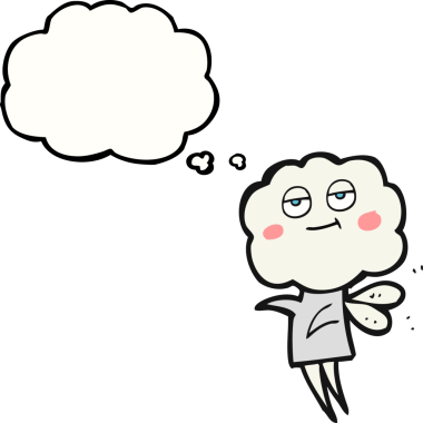 Serbest çizim düşünce balonu çizgi filmi. Bir insan tarafından çizilmiş şirin bulut kafalı şeytan.