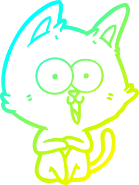 Bir insan tarafından çizilmiş komik çizgi film kedisinin soğuk gradyan çizgisi.