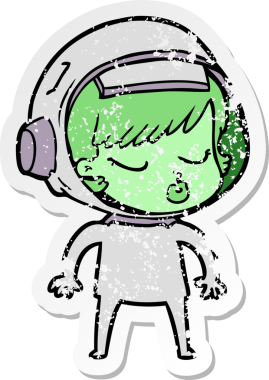 Bir karikatür çıkartması. Bir insan tarafından çizilmiş güzel astronot kız.