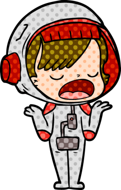 Bir insan tarafından çizilmiş konuşan astronot çizgi filmi.