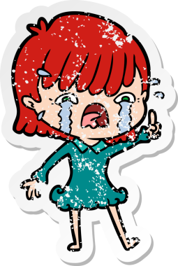 Bir insan tarafından çizilmiş, ağlayan bir çizgi film kızının sıkıntılı çıkartması.