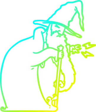 Bir insan tarafından çizilmiş bir çizgi film sihirbazının soğuk eğimli çizimi