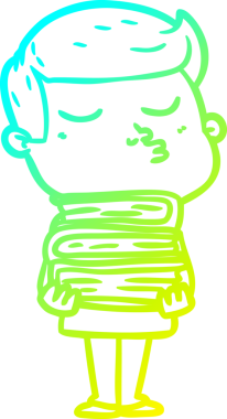 Bir insan tarafından çizilmiş kitap tutan çizgi film mankeni bir adamın soğuk gradyan çizimi.